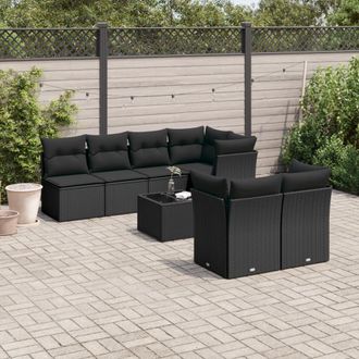 vidaXL Set De Sof&aacute;s De Jard&iacute;n 8 Piezas Y Cojines Rat&aacute;n Sint&eacute;tico Negro Vidaxl