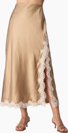 Cami NYC Teagan Polka Dot Lace Accent Silk Maxi Skirt in Birch at Nordstrom, Size Xx-Small