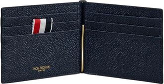 Thom Browne Money Clip Wallet W/ Side 4 Bar Stripes In Pebble Grain Leather