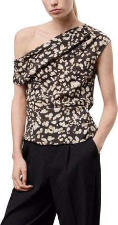 Mango Animal Print Draped Top in Brown at Nordstrom, Size Small