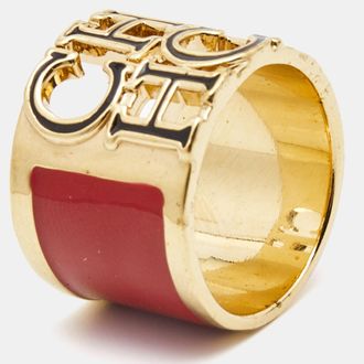 Carolina Herrera Ch Enamel Gold Tone Ring