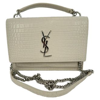 Saint Laurent Pre-owned Womens Crocodile Embossed Sunset Wallet on Chain in Cream Leather - Multicolour - One Size