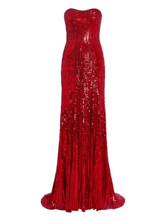 Jenny Packham Sarai embellished strapless maxi dress - women - Nylon - 16 - Red