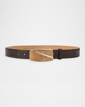 Ralph Lauren Collection Abstract Plaque Buckle Leather Belt