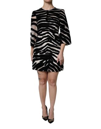 Dolce & Gabbana Womens Black White Zebra A-Line Sheath Mini Dress And Nylon Silk