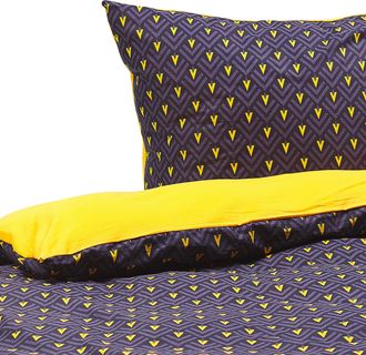 Beliani Beliani - Conjunto De Fundas Y 2 Almohadas Algod&oacute;n Azul Oscuro Y Amarillo 155 X 220 Cm Dormitorio Moderno Wallingford