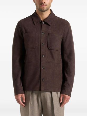 Manière De Voir Thomas suede long sleeve shirt - men - Polyester/Elastane - L - Brown