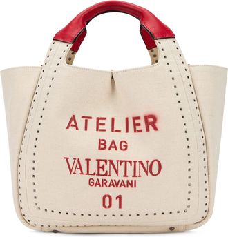 Valentino Garavani Elegant Beige Tote Bag With Red Details