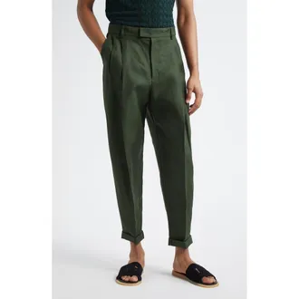 Dolce & Gabbana Crop Linen Trousers in V0304 Militare Scuro at Nordstrom, Size 32 Us