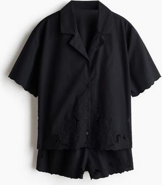 H&M Broderie Anglaise Pyjamas in Black at Nordstrom, Size Xx-Small