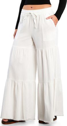 BILLY T Fancy Cotton Blend Tiered Pants in Bright White at Nordstrom, Size X-Large