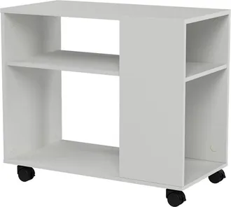 SoBuy Mesa auxiliares de salón con 4 ruedas y 2 estantes madera blanco