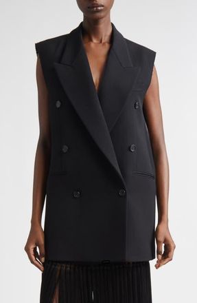 Michael Kors Frayed Double Breasted Wool Gabardine Vest in Black at Nordstrom, Size 2
