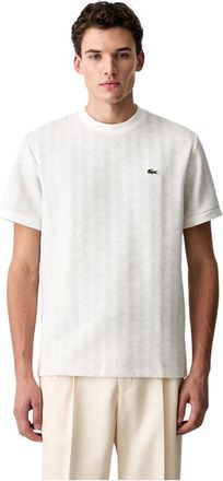 Lacoste T-shirt Monogram Jacquard - - Tops - Uomo - Bianco - 2XL