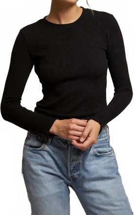 perfectwhitetee Rowe Rib Long Sleeve Ribbed Top In Black