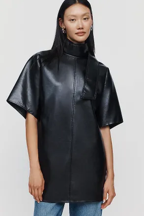 A Gold E Kembra Leather Blend Funnel Neck Top