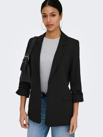 Jacqueline de Yong Longblazer JDY JDYELIZA 3/4 BLAZER TLR, Damen, Gr. XS, schwarz, Web, Obermaterial: 97% Polyester, 3% Elasthan, unifarben, h&uuml;ftbedeckend, tiefer V-Auss