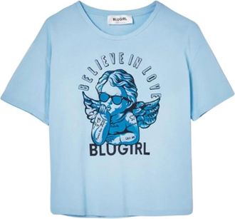 Blugirl Casual Katoenen T-Shirt voor Vrouwen - Dames - T-shirts - Blauw - XS - Katoen - Tops