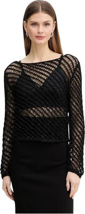 Pinko Open-knit Sweater - Dames - Ronde hals truien - Zwart - L - Polyester - Truien & Vesten