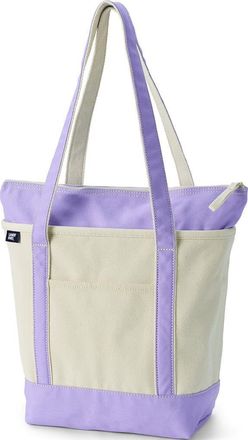Lands End Zip Top Long Handle Canvas Tote Bag in Natural/lavender Cloud at Nordstrom, Size X-Large