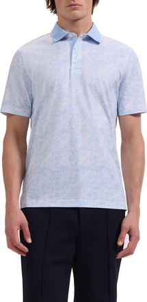 Bugatchi Valerian OoohCotton Tropical Leaf Print Polo in Baltic at Nordstrom, Size Xxx-Large