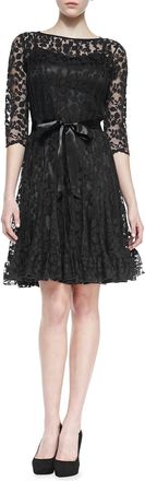 Teri Jon 3/4-Sleeve Lace Overlay Cocktail Dress