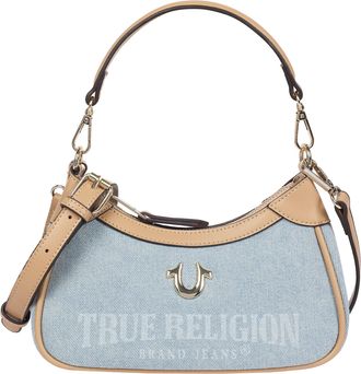 True Religion Blair Denim & PU Shoulder Bag - Logo Denim Mini Shoulder Bag with Detachable Strap (Denim)