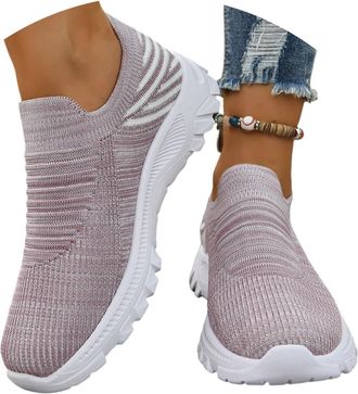 Generic Breathable Knit Unisex Slip On Sneakers Lightweight Comfort Flat Sole Walking Shoes for Casual Wear (Light Purple, 8.5)