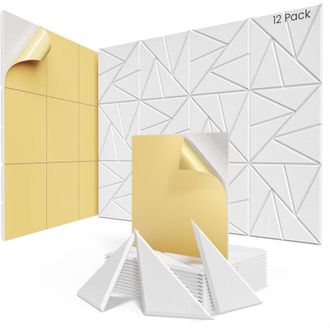 OEM Juego De 12 Paneles Ac&uacute;sticos Autoadhesivos, 30 X 30 X 1 Cm, Fabricados En Espuma Ac&uacute;stica De Alta Densidad, Para Estudio Y Oficina En Casa - Blanco