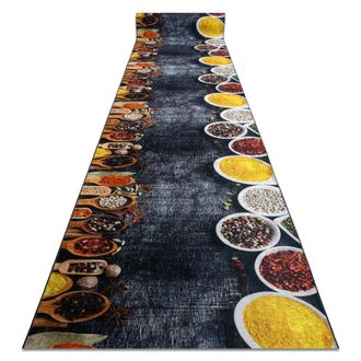 RugsX Passatoia Gommata Lotus Kitchen 40580 Piatti, Per La Cucina Grigio / Giallo Lavabile 120cm Grey 120x300 Cm