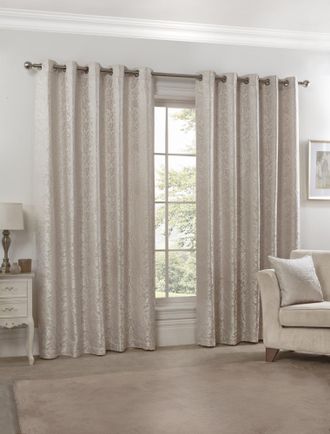 TJ Hughes Eden - Lined Eyelet Jacquard Curtains in Cream - TJ Hughes