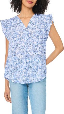 Chaus Print Flutter Sleeve Blouse in Pressed Blooms at Nordstrom, Size Medium