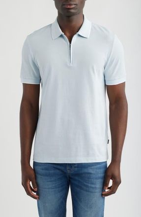 BOSS Paras Quarter Zip Cotton Polo in Blue at Nordstrom, Size Xx-Large
