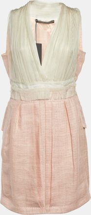 Alberta Ferretti Pink Linen & Silk Pleated Sleeveless Dress