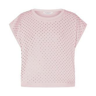 Philosophy di Lorenzo Serafini Tops, Dames, Roze, S, Katoen, Cropped T-shirt met strassteentjes