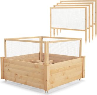Costway Costway Cama De Jard&iacute;n Elevada Con Valla, Caja De Madera Elevada Con Valla Protectora Y Rejilla De Crecimiento, Kit De Cama De Jard&iacute;n Al Aire Libre Pa