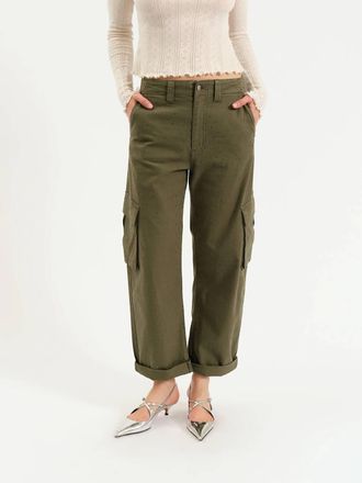 Daze Squad Curved Leg Cargo Pants In Bronze Green Embellished