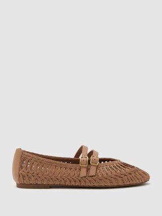 Reiss Neutral Woven Ballerina-strap Flats, 336