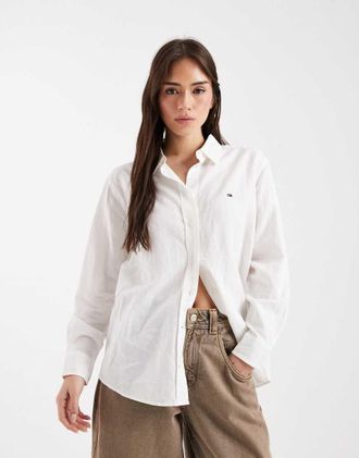 Tommy Jeans Camicia comoda in lino bianco sporco