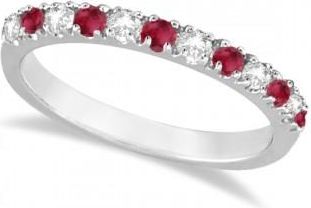 Allurez Diamond and Ruby Ring Guard Anniversary Band 14K White Gold (0.32ct)