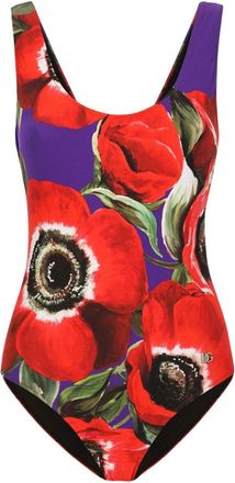 Dolce & Gabbana Racing anemone-print swimsuit - women - Spandex/Elastane/Polyamide - 2 - Red