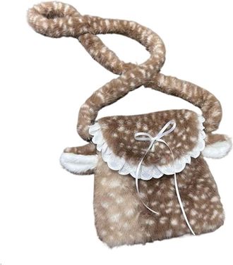Generic Womens Plush Bags Fluffy Underarm Shoulder Bag Spotted Ribbon Plush,Women Purse,Winter Woodland Handbag(Crossbody bag)