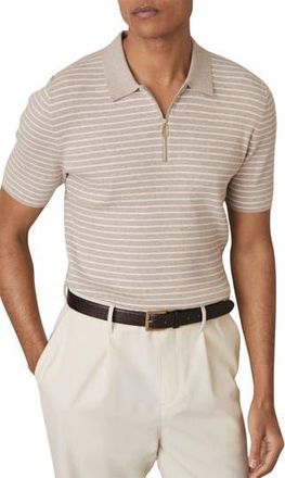 Reiss Fallow Stripe Rib Quarter Zip Polo in Oatmeal Melange at Nordstrom Rack, Size Xx-Large