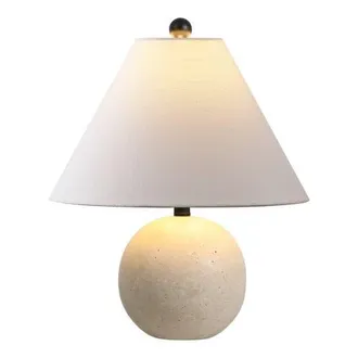 Jonathan Y Designs Liza 16 Modern Minimalist Travertine Globe LED Table Lamp in Beige/black at Nordstrom
