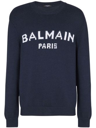 Balmain Maglione con logo a intarsi - Blu