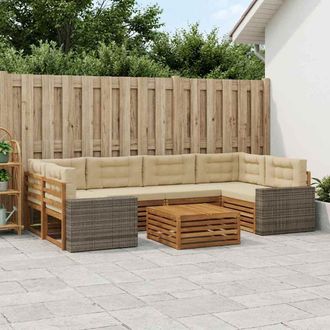 vidaXL Vidaxl Set Di Divani Da Esterno 7 Pz Naturale E Beige Poliestere