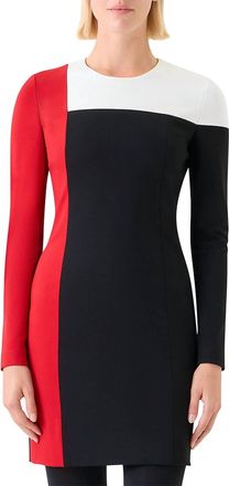 Akris Womens Long Sleeve Signature Stretch Colorblk Shift Dress In Cream/black/vermillion