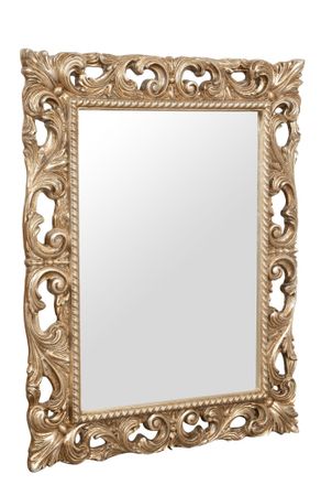 Biscottini International Biscottini - Espejo De Pared De Madera Con Acabado De Hoja De Plata Antigua Hecho En Italia