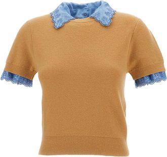 Paco Rabanne Beige Fine-Knit Wool-Cashmere Short-Sleeve T-Shirt