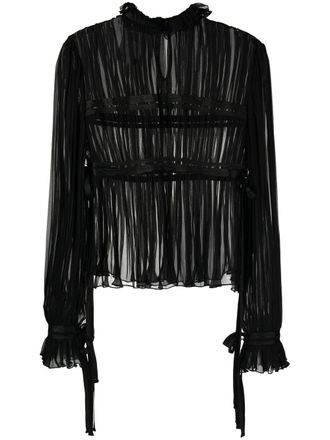 Alberta Ferretti ruffle-trim sheer blouse - women - Silk/Polyamide - 40 - Black